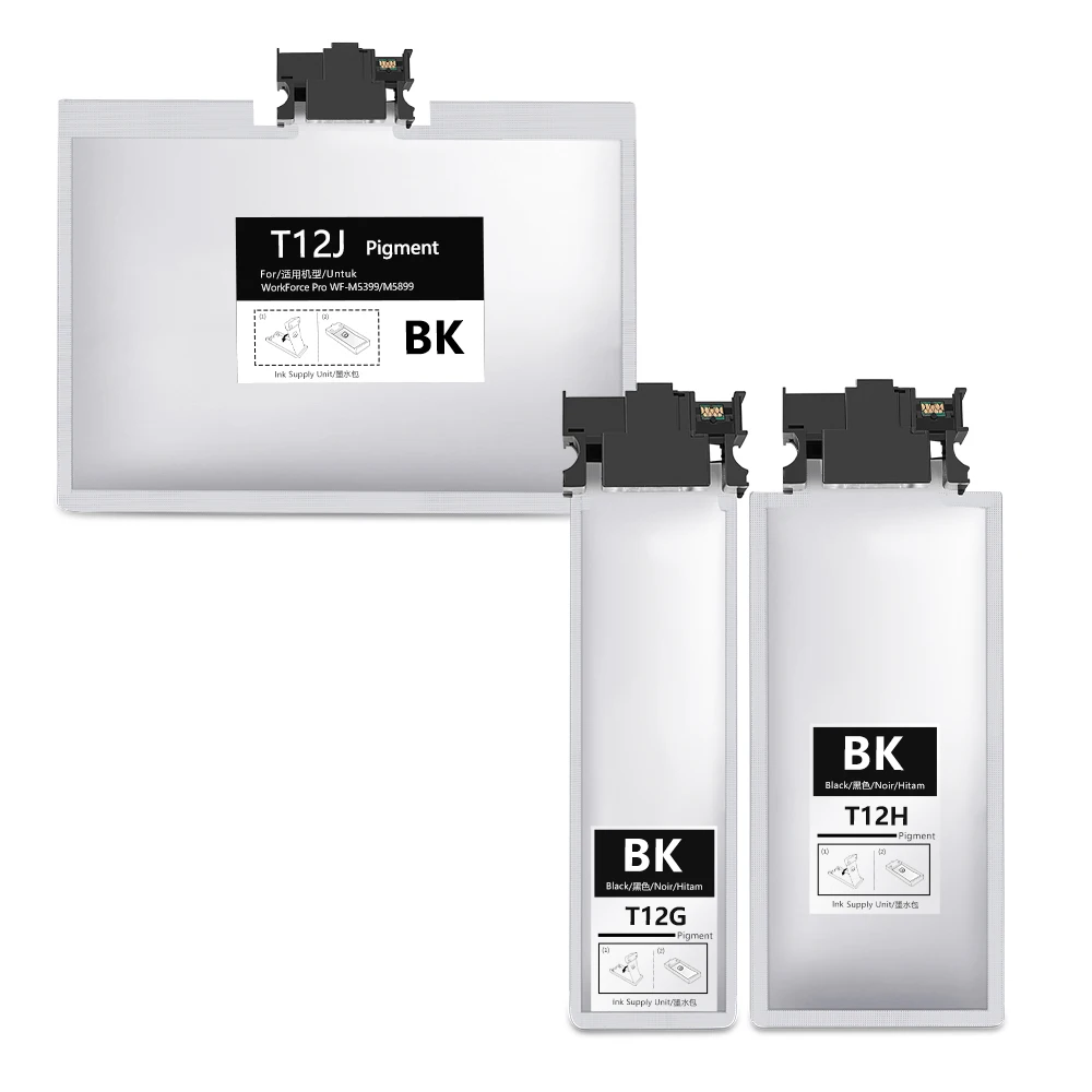 Compatible Pigment Black Ink Bag For Epson T12G T12H T12J One‑Time Chip 100ml 200ml 780ml Cartridge Fit For WF‑M5399 WF‑M5899
