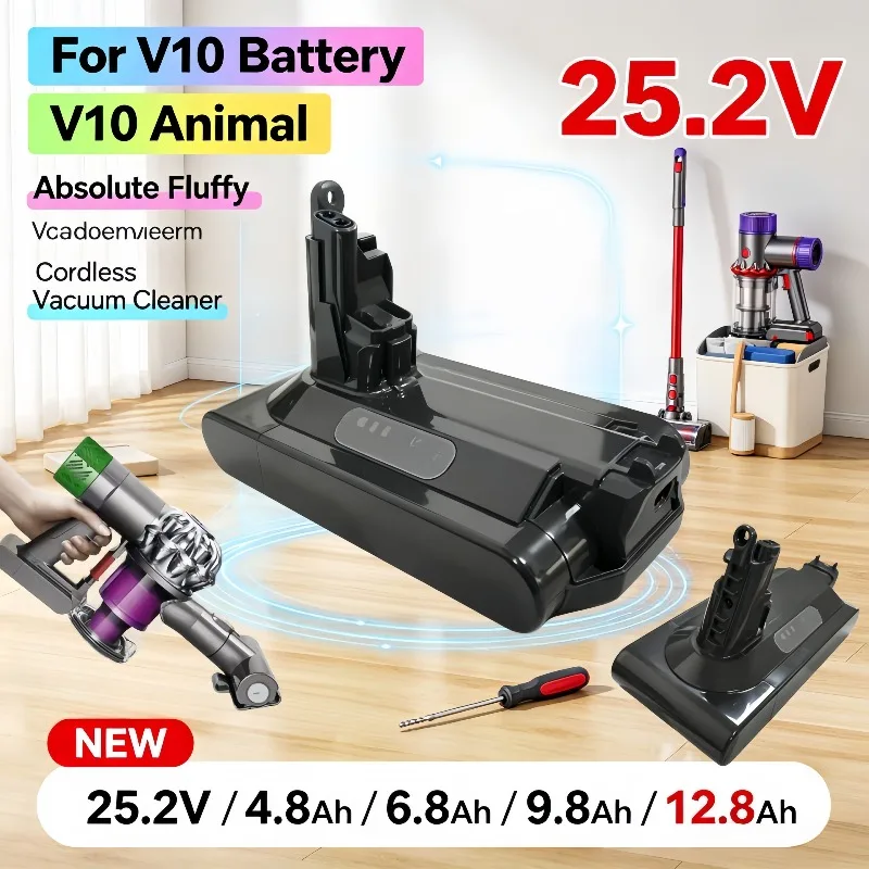 25.2V 4.0Ah 6.0Ah 9.0Ah 12.8Ah Rechargeable Battery Pack For V10 Animal Absolute Fluffy Cleaner