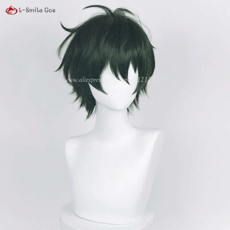 Game ES Mika Kagehira Cosplay Wig Dark Green 30cm Kagehira Mika Anime Wigs Heat Resistant Synthetic Hair Halloween + Wig Cap