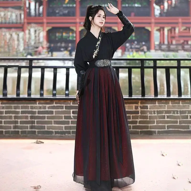 Dark Black Hanfu Men Women Traditional Chinese Embroidered Clothing Students Graduates Stage Performance Cosplay Outfit Hanfu