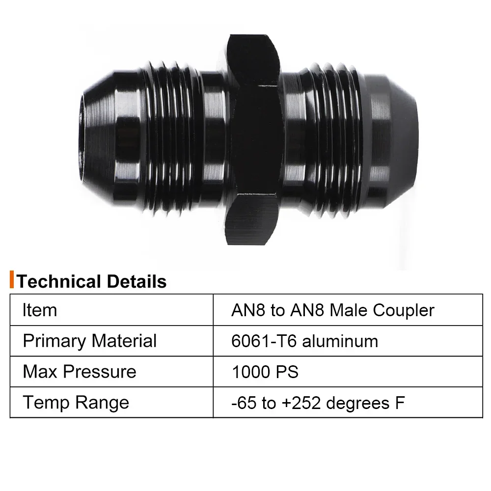AN4 AN6 AN8 AN10 New Aluminum Flare Union Nitrou Oil Fuel Hose Pipe End Adapter Fitting Straight AN To AN Male Coupler Connector