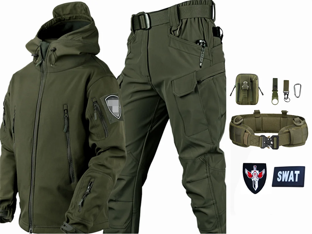 

Winter Soft Shell with Plush and Thickened Waistband and Armband Tactical Training Windproof and Waterproof Charging Suit