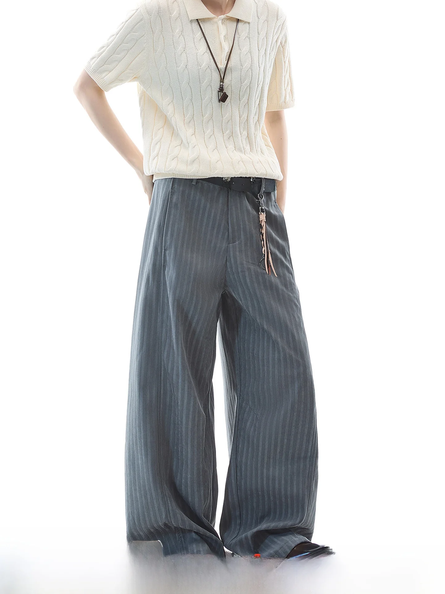 

Dream Made Men's Casual Pants Striped Commute Loose Straight Leg High Waist Zipper Fly Comfortable Spring Autumn Fashion