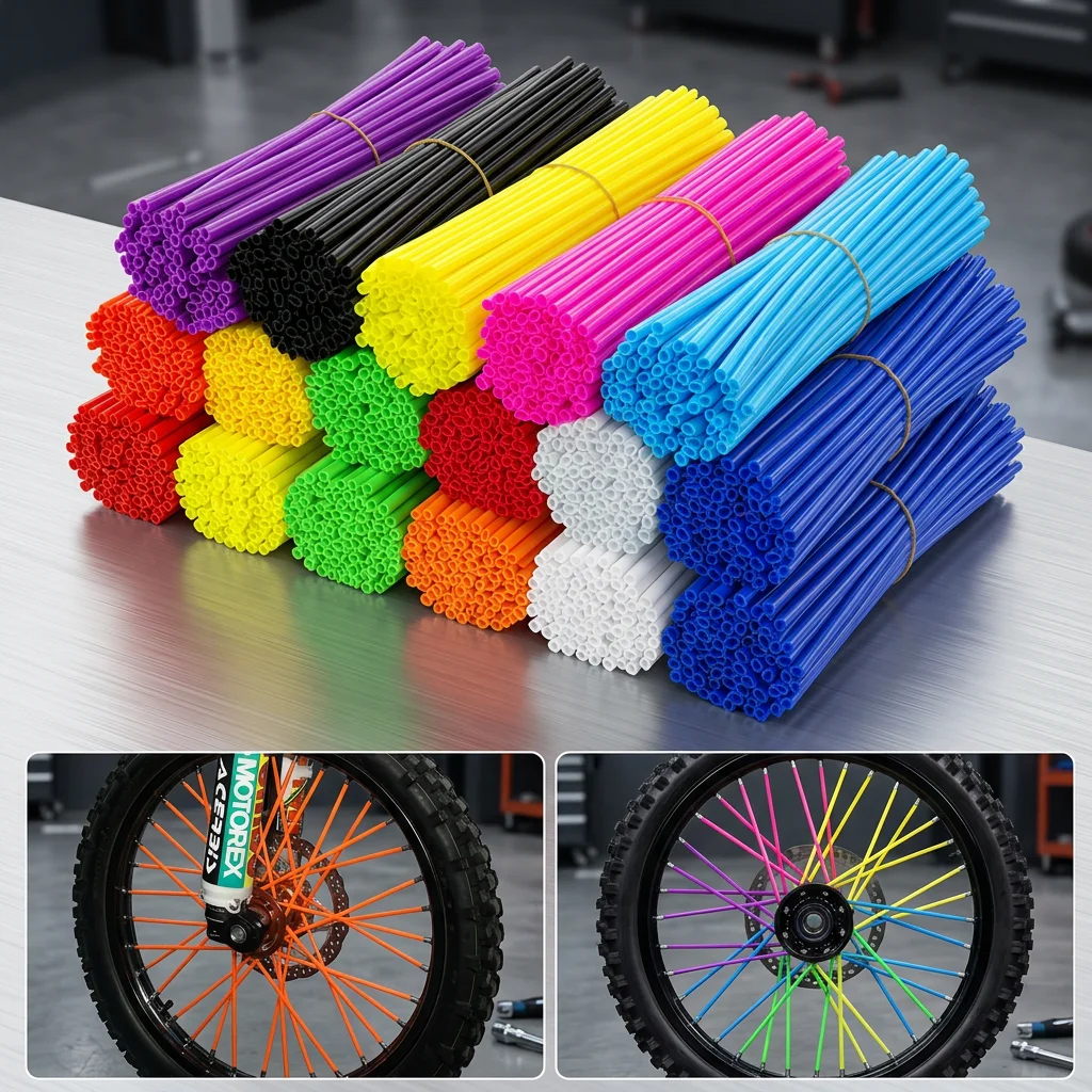72Pcs Universal Color Spoke Sleeve Bicycle Off-road Motorcycle Steel Wheel Hub Mountain Bike Casing Spoke Retrofit Decoration