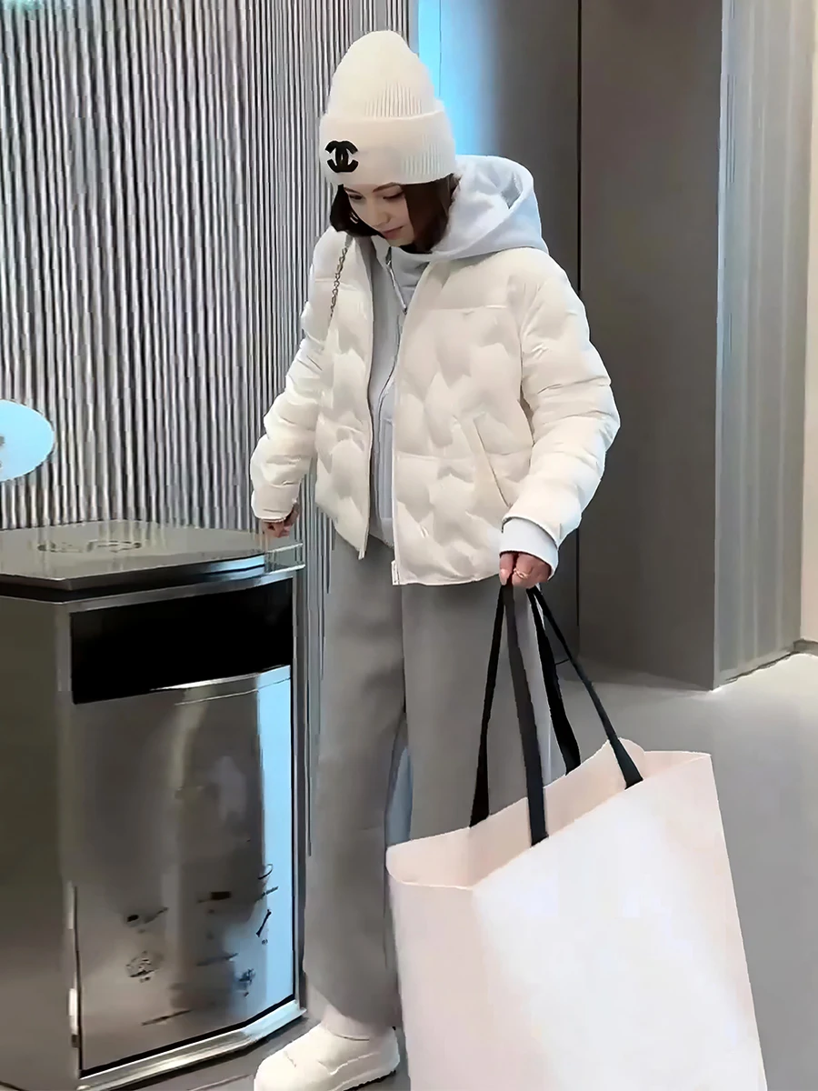 2025 invierno nuevo Sle mujer ort ligero acolchado Jaet Stand Collar cálido Casual suelto ajuste blanco Du abajo abrigo