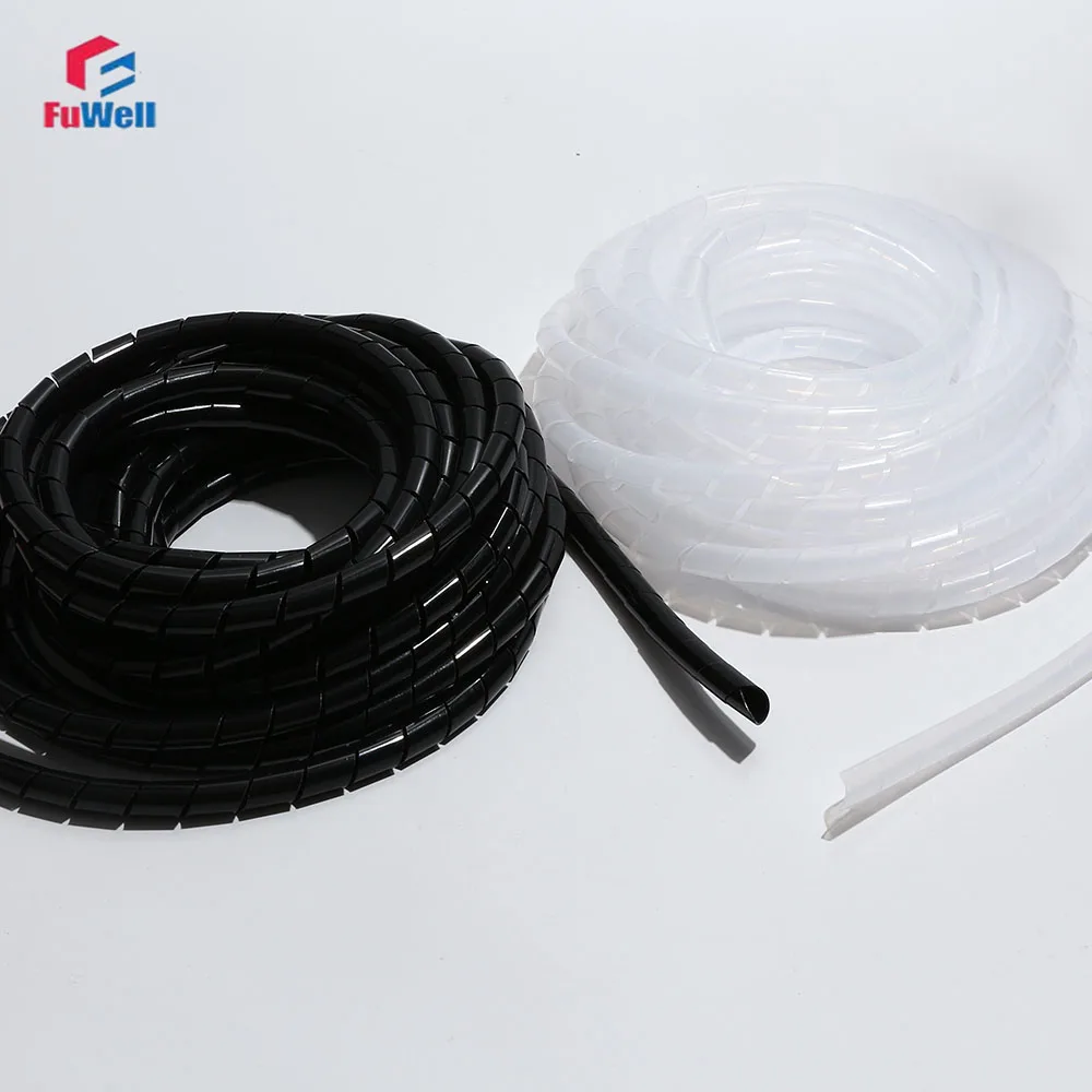 Fuwell Spiral-wound Pipe Flexible Hose 4/6/8/10/12/14/16/18~30mm Corrugated PE Pipe Wire Wrapping Management Tool Winding Pipe
