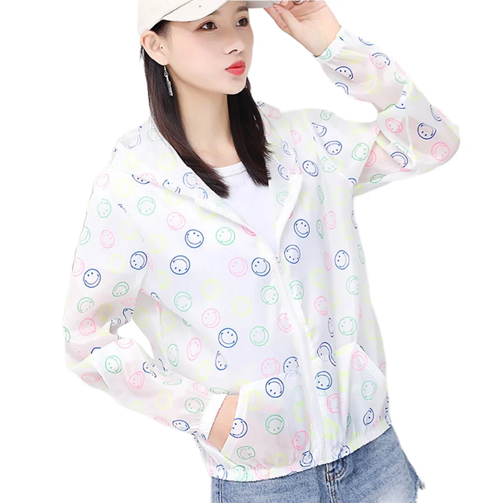 Womens Sun Protection Clothing Printed Transparent Light Jacket Sports Jacket