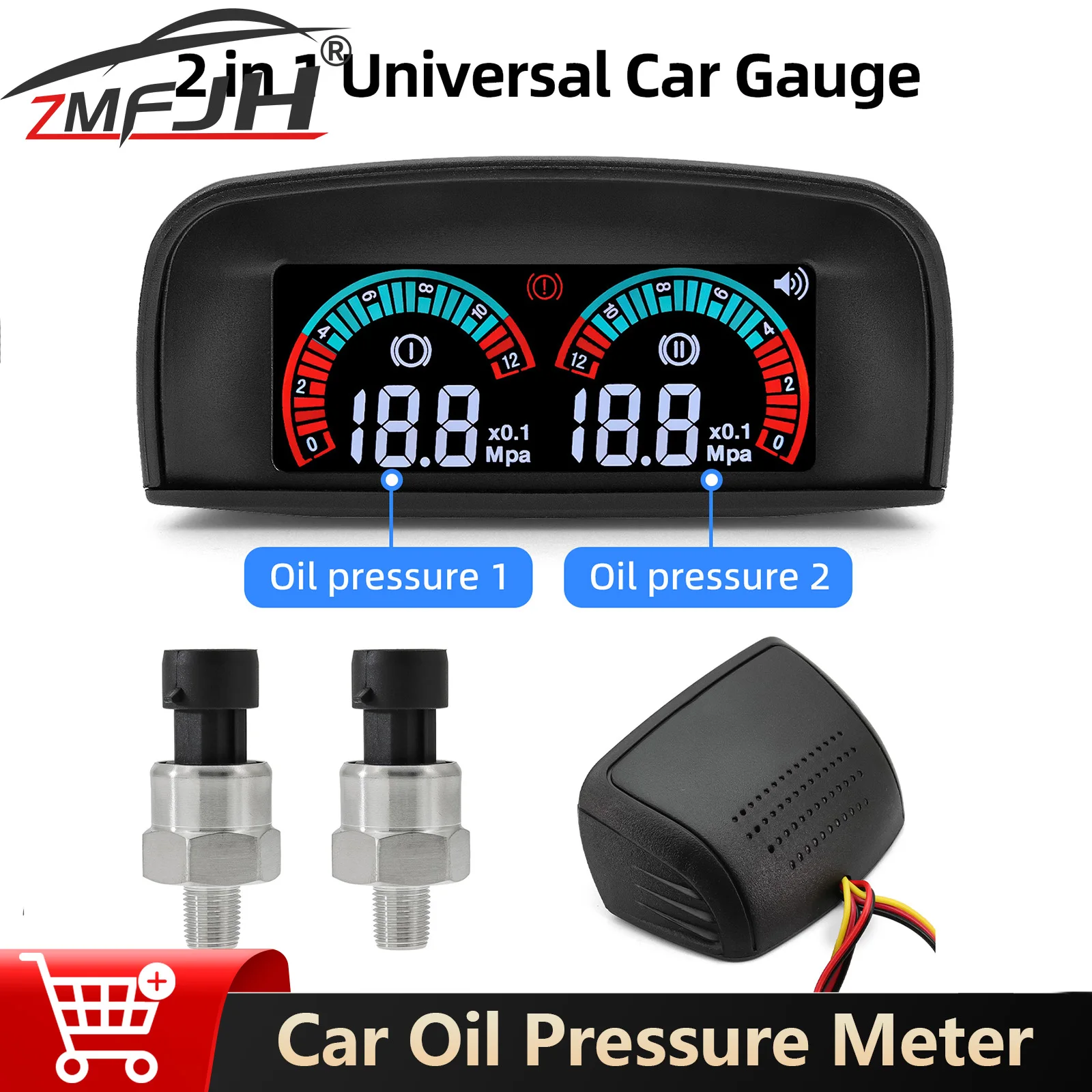 

Digital Horizontal Oil Pressure Gauge Dual Display With 1/8NPT Sensors With Alarm Oil Press Meter Indicator For Car Truck 12V24V