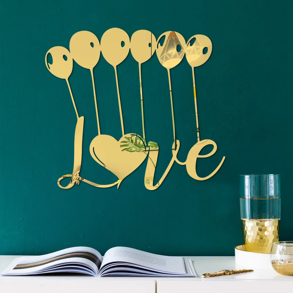 Chzimade Love Balloon Shape Mirror Stickers DIY Decal Self-Adhesive Background Living Room Bedroom Mural Home Decor Stickers