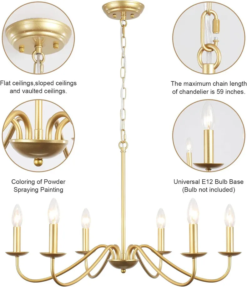 Retro Loft Living Room Chandelier Lighting E14 Vintage American Style Black/Gold Ceiling Chandelier Household Dining Room Light