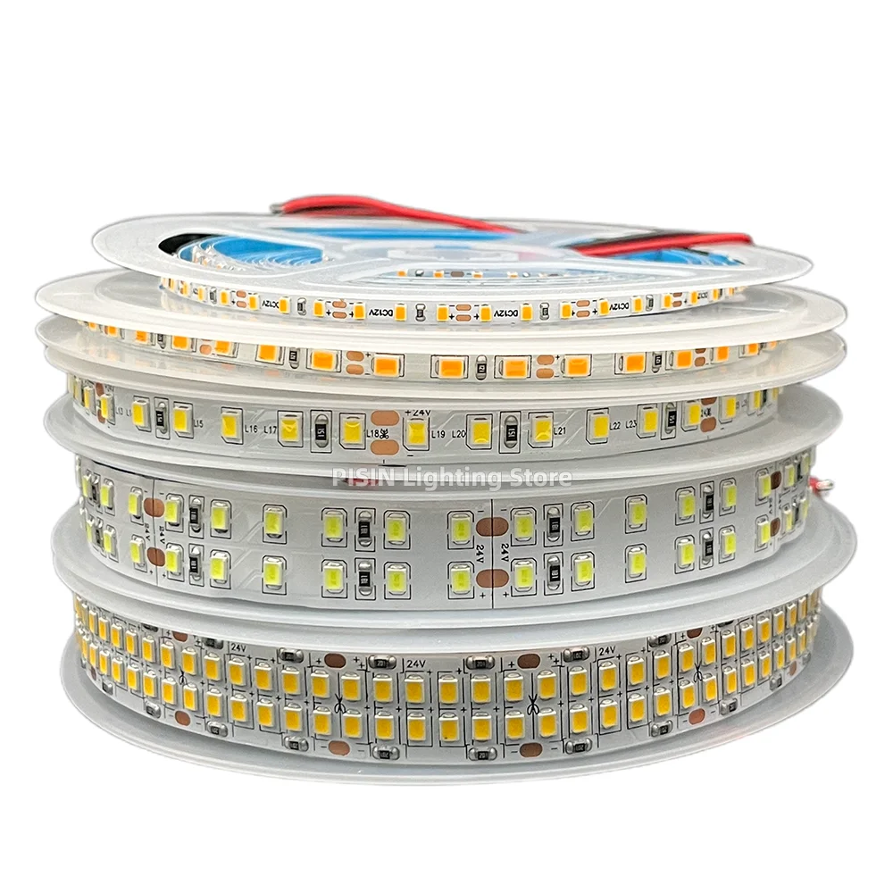 

5m Double Row LED Strip 12V 24V DC 2835 120Leds 360Leds 480Leds Flexible High Density SMD Tape Rope 3000K/4000K/6500K