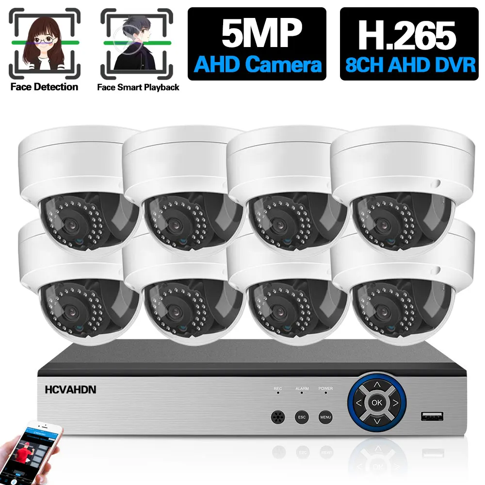 

H.265 5MP AHD Camera Set Outdoor Waterproof CCTV Camera Security System Kit Dome 8CH DVR Vdieo Surveillance System Kit XMEYE 4CH