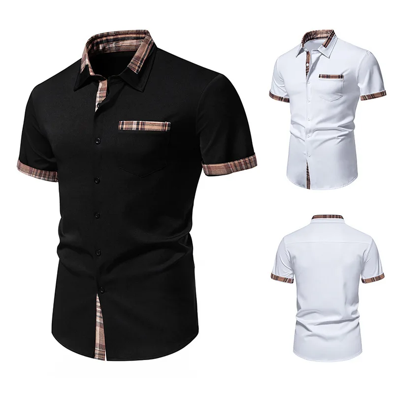 Zomer Nieuwe Buitenlandse Handel Europese Maat Heren Casual Korte Mouwen Formele Overhemd Geruit Kraag Button Up Shirt Heren