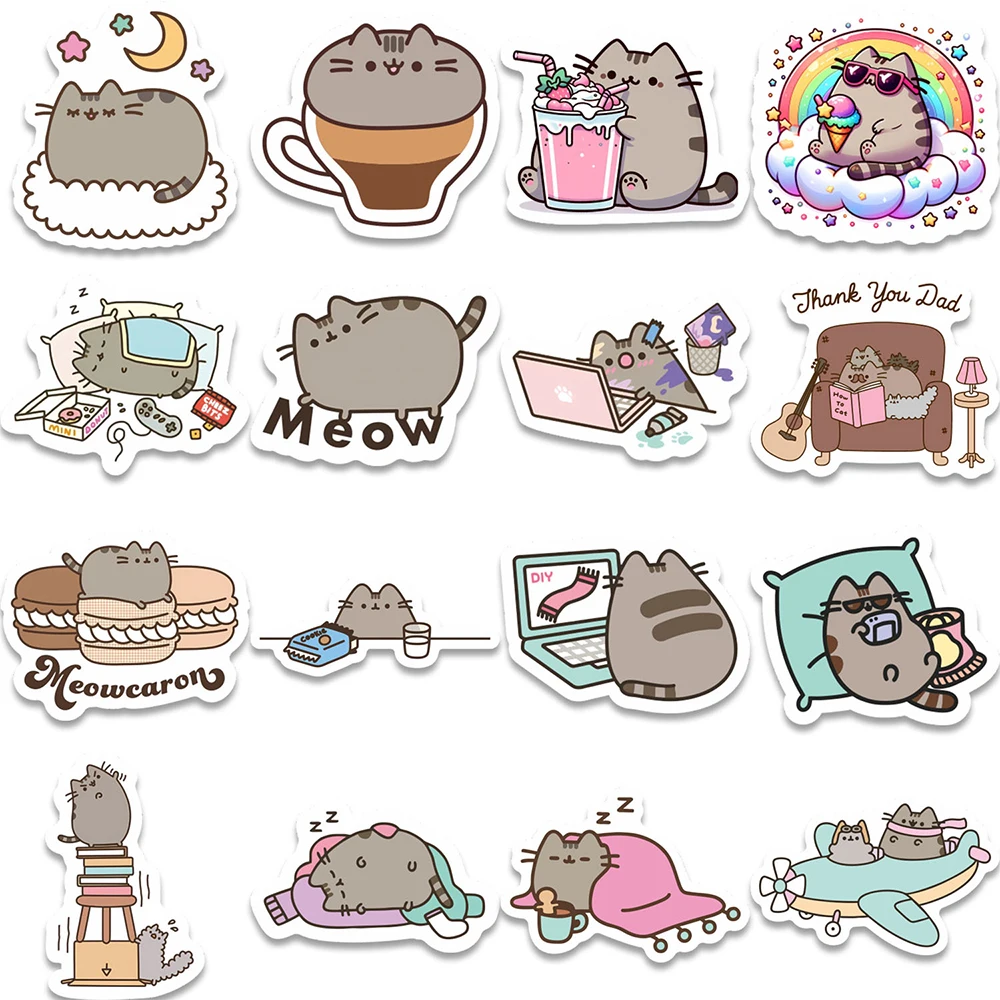 Pegatinas de dibujos animados de gato grueso, calcomanías estéticas de juguete, papelería DIY impermeable, diario de teléfono, pegatina de Graffiti Kawaii, 10/30/60 Uds.
