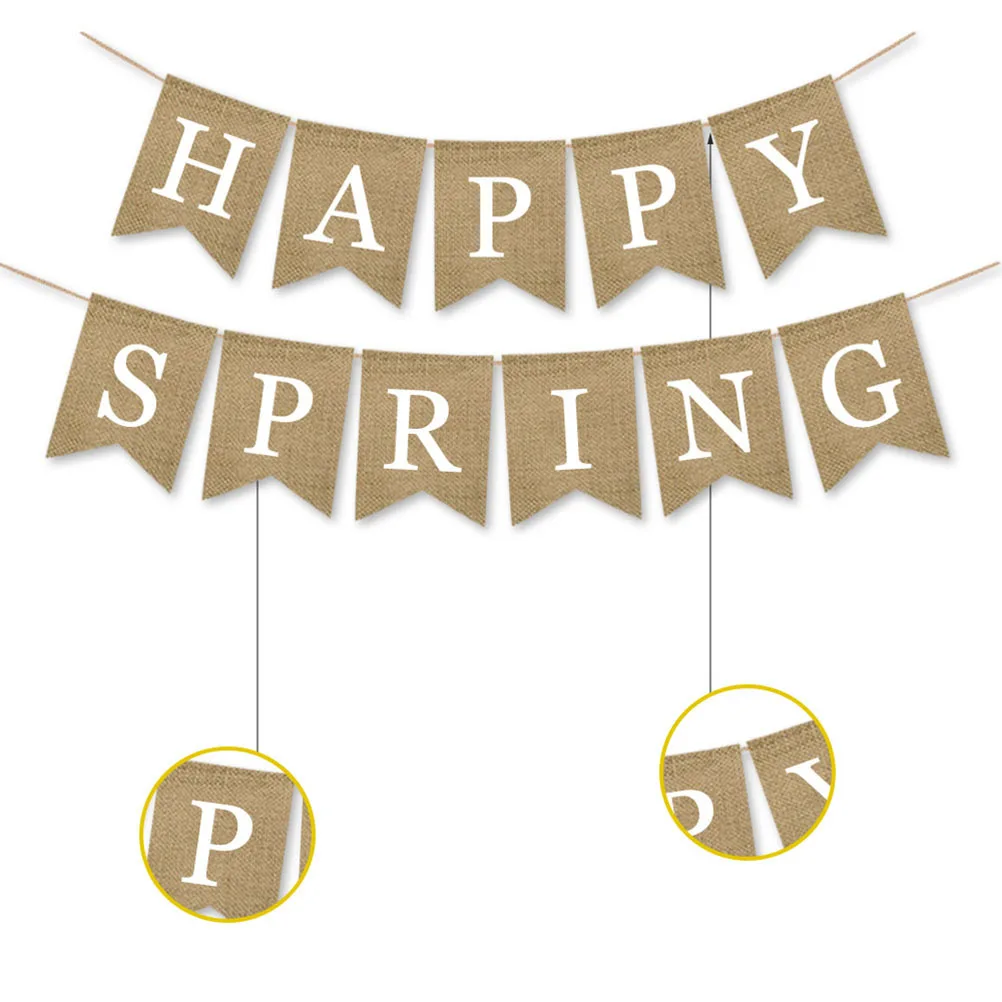 

1pc HAPPY SPRING Burlap Bunting Garland Spring Banner for Baby Shower Wedding Party Home Decor Festive Event Decoration