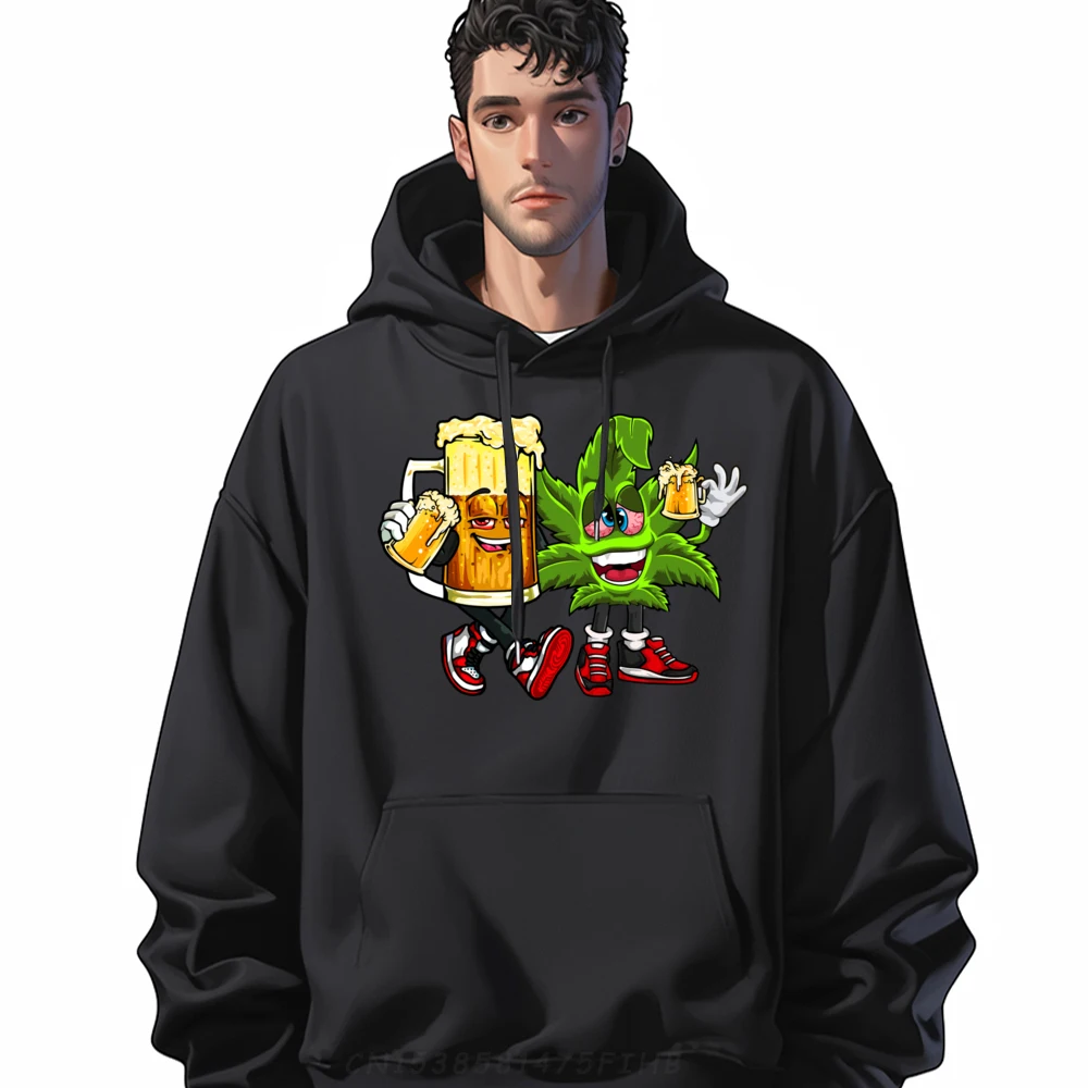 Funny Marijuana Weed Beer Drinking Beer Cannabis 3XL Men Clothing Breathable Oversized Hoodies Men Crazy