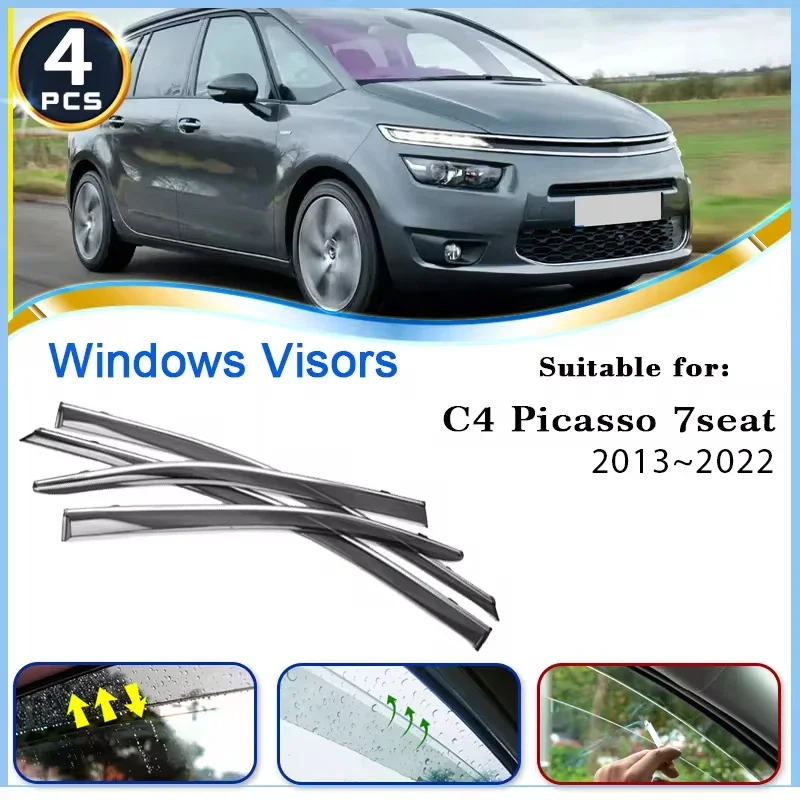 Car Window Visors For Citroen C4 Picasso Grand C4 SpaceTourer 7seat 2013~2022 Deflector Windshields Rain Eyebrow Car Accessories