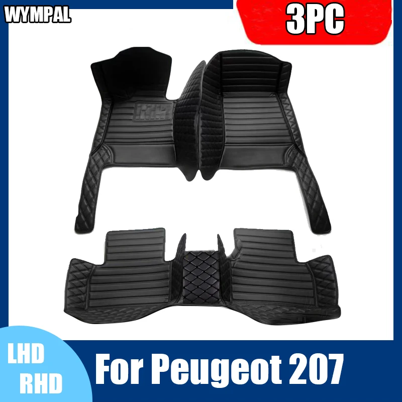 Tapetes de couro personalizados para Peugeot, Auto, luxo, cobertura total, tapetes para Peugeot 207, 2009, 2010, 2011, 2012, 2013