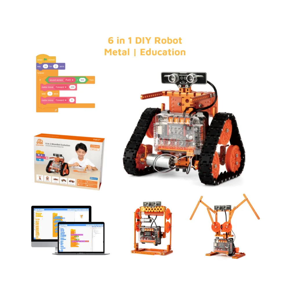 WEEEMAKE 181017-A1 Metal 6-in-1 STEAM Coding Remote Control for IR for Assembly Chassis Educational Robot Kit Featuring