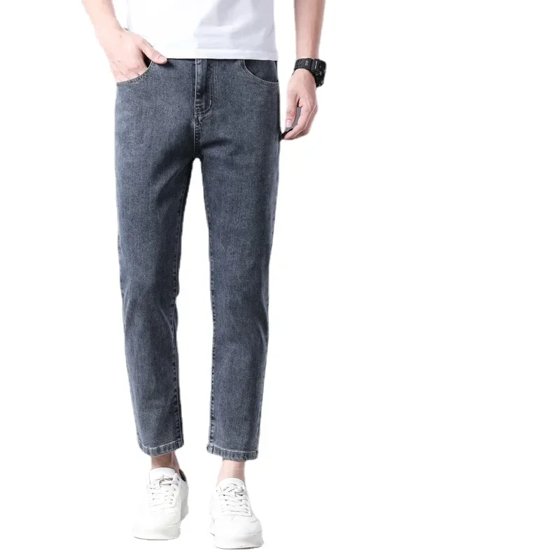 Men's Denim Nine-point Pants Four Seasons Can Wear Stretch Ankle Jeans Straight Leg Pants