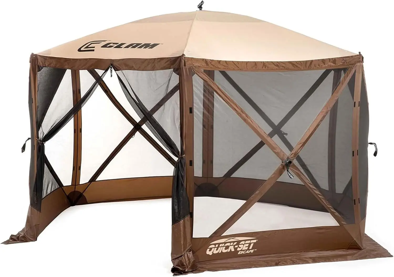 

11.5 x 11.5 Ft Portable Pop-Up Outdoor Camping Screen Tent 6-Sided Canopy Shelter w/ Netting, Ground Stakes & Carry Bag, Brown