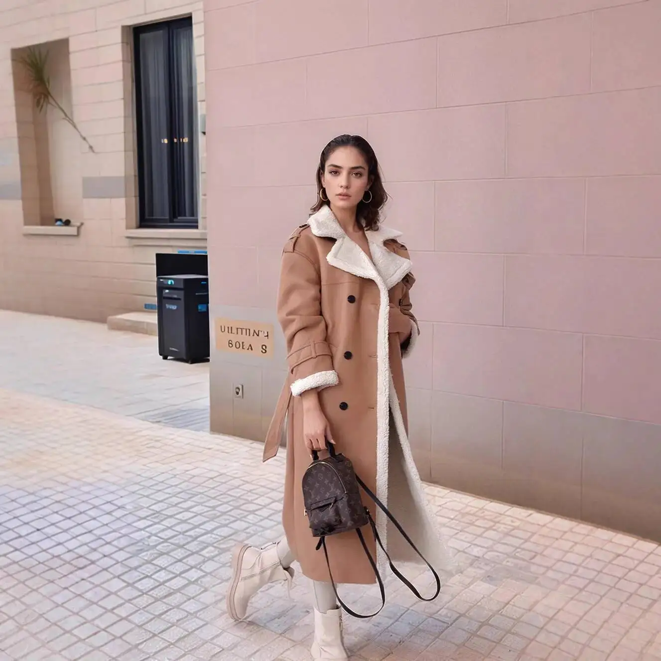 Women's Classic Fur Lined Leather Coat Winter High End Fashion Elegant Commute Style Loose Fit Long Sleeve Polyester Blend