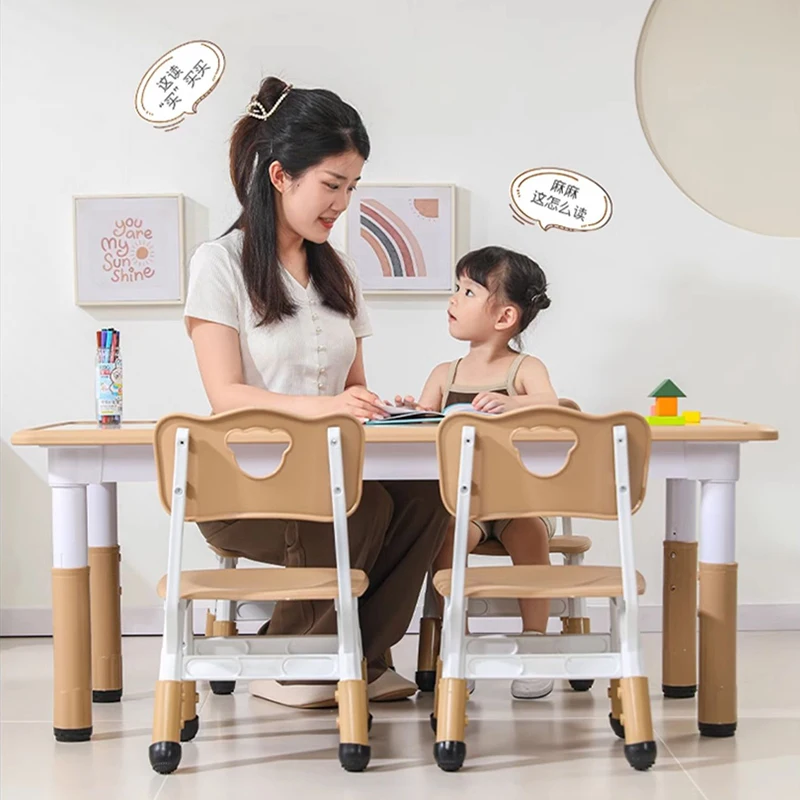 Juego de mesa y silla para niños en edad preescolar, escritorio de plástico, muebles para niños pequeños, mesas y juegos, aula para bebés