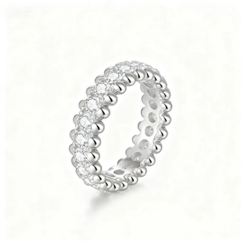 

New and trendy design, fully set with 3.0mm moissanite, pure silver ring for women, popular cross-border selling item, delicate