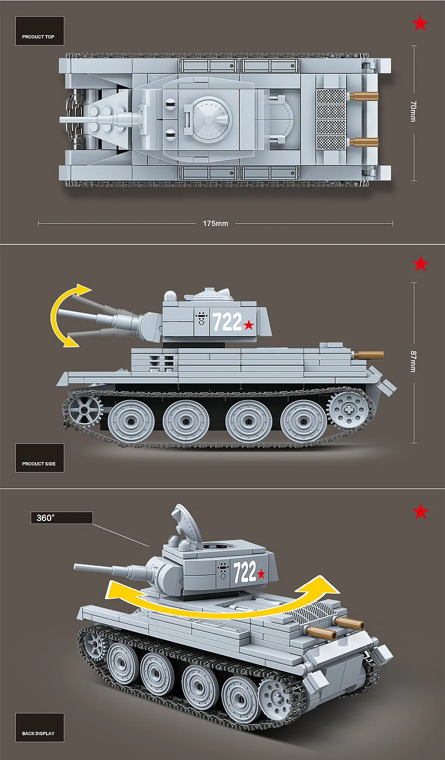 World War Soviet Union BT-7 Light Cavalry Tank Military Model Building Block WW2 Army Forces Figure Vehicle Brick Toy Collection