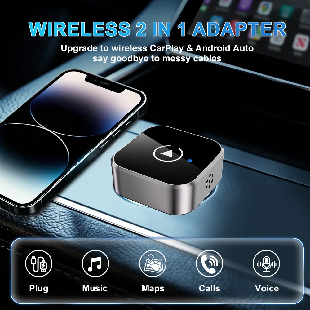 NEUESTER Kabelloser CarPlay-Adapter 2-in-1 Kabelgebunden zu Kabellos Dongle für Apple & Android Auto Plug-and-Play Universelles Auto-Zubehör – Detail 2