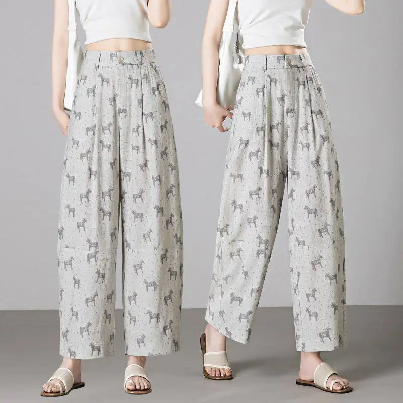 Calças Femininas de Cintura Alta Modeladoras de Cânhamo e Lycell , Finas com Corte Preciso, Novo Estilo Jimo Shandong C...