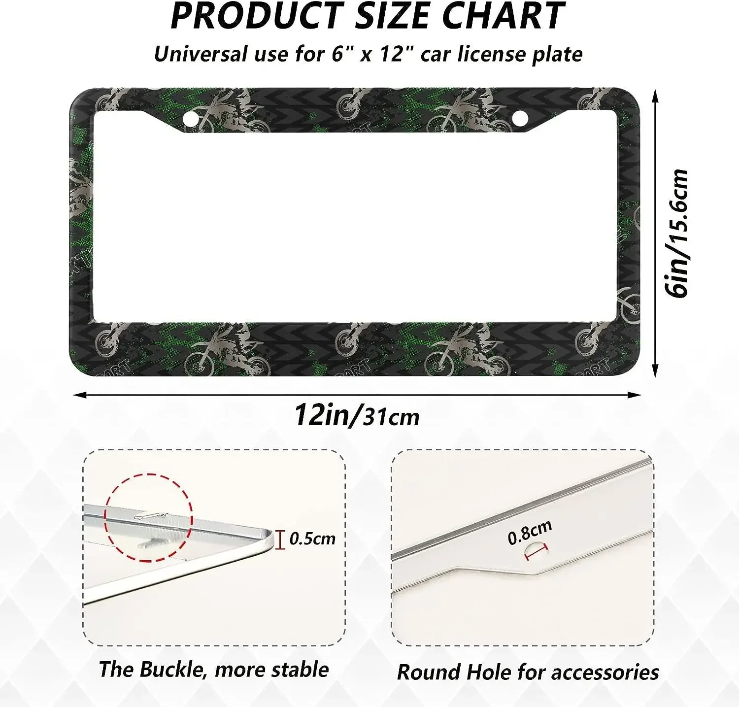 Camouflage Motocross Riding Car License Plate Frame 2 Pack License Plate with 2 Holes Car Tag Frame for Women Men US Vehicles