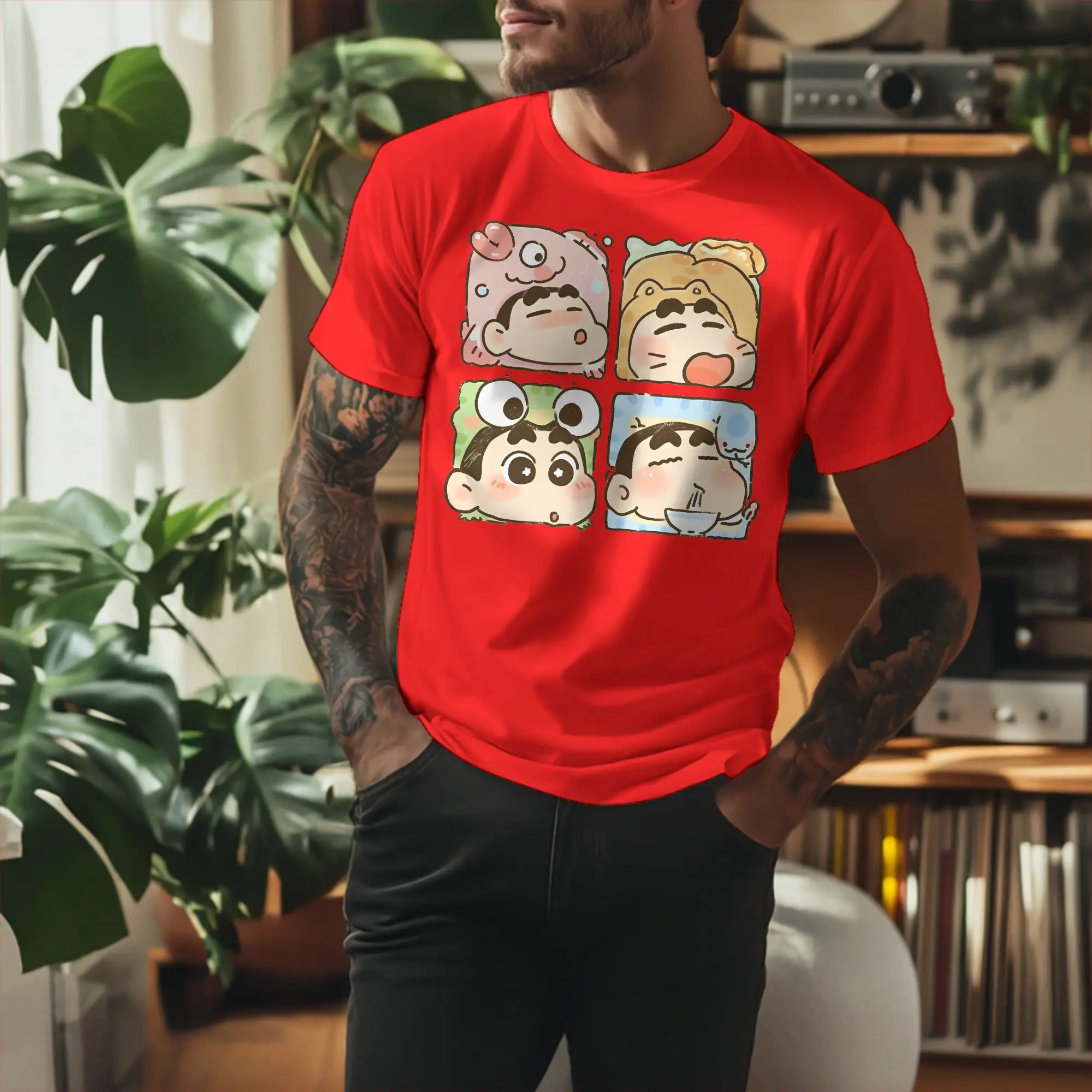 Crayon Shin-chan Japan Anime T Shirt Men Women's Pure Cotton Vintage T-Shirt Crew Neck  Tees Short Sleeve Clothes Printed