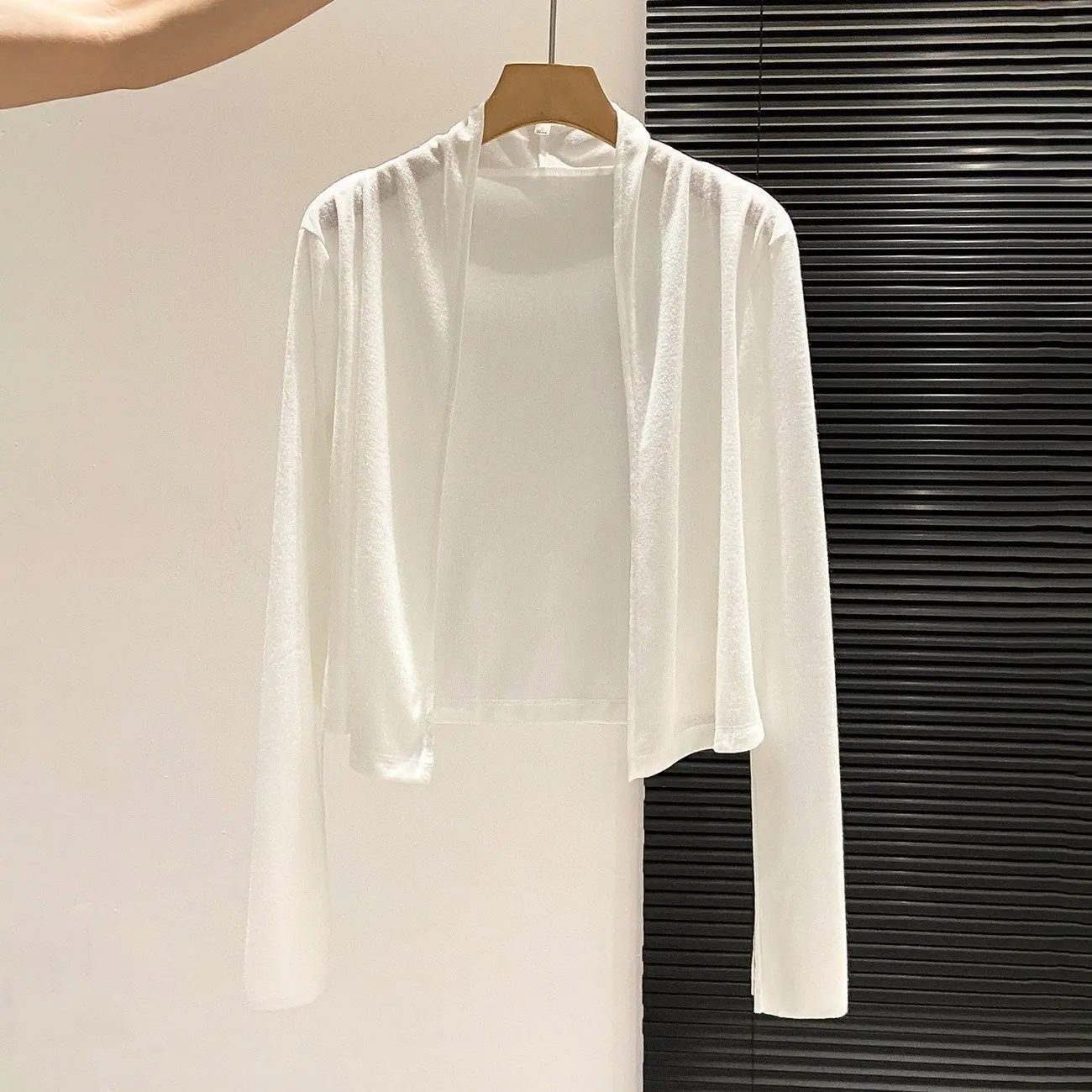 Slimming White Ice Silk  Open Cardigan Women's Summer Outerwear Meat Covering Lightweight Air Conditioning Coat