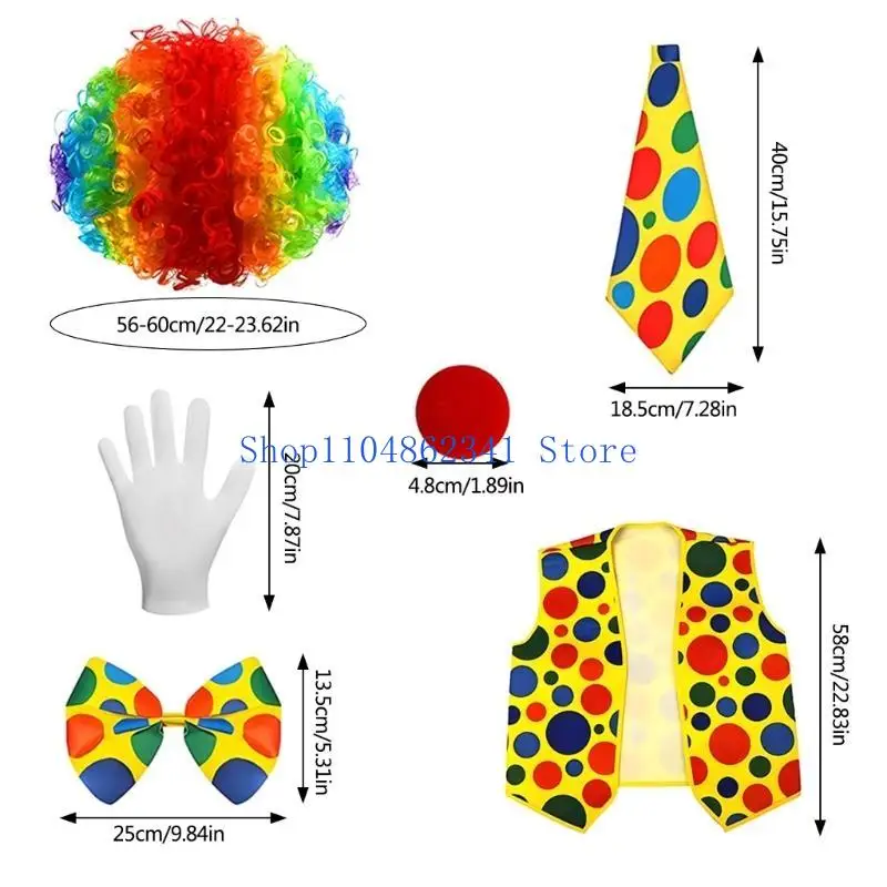 Costume clown adulte du festival 5asd pour Halloween, comprend une perruque arc-en-ciel des accessoires