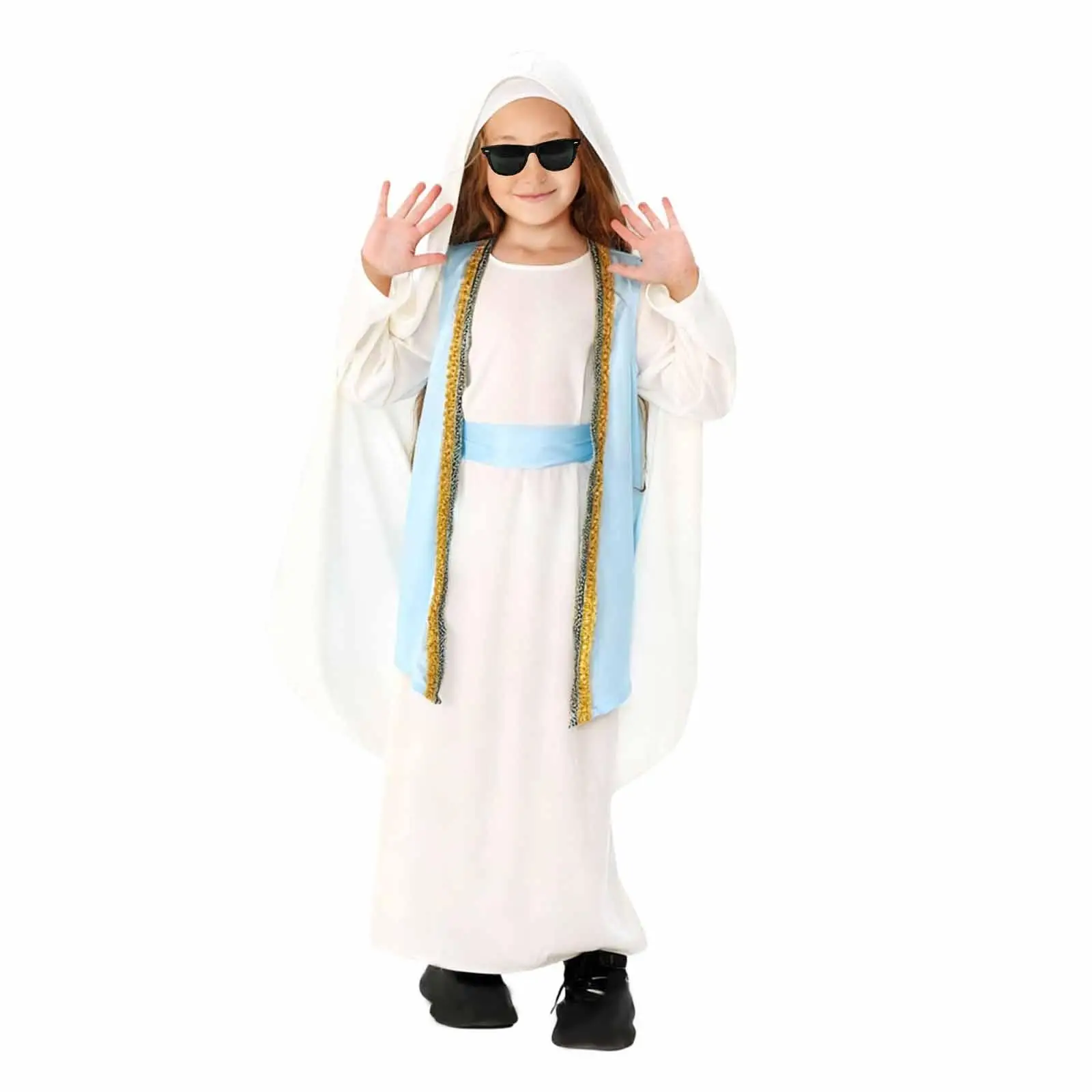 Disfraces de la Virgen María para niños, tocado, cinturón, bata para fiesta
