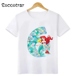 Cotton Princess Mermaid Graphic Girls Clothes Kids T Shirt Age 1 2 3 4 5 6 7 8 9 Years Birthday Number Bow Baby T-Shirts