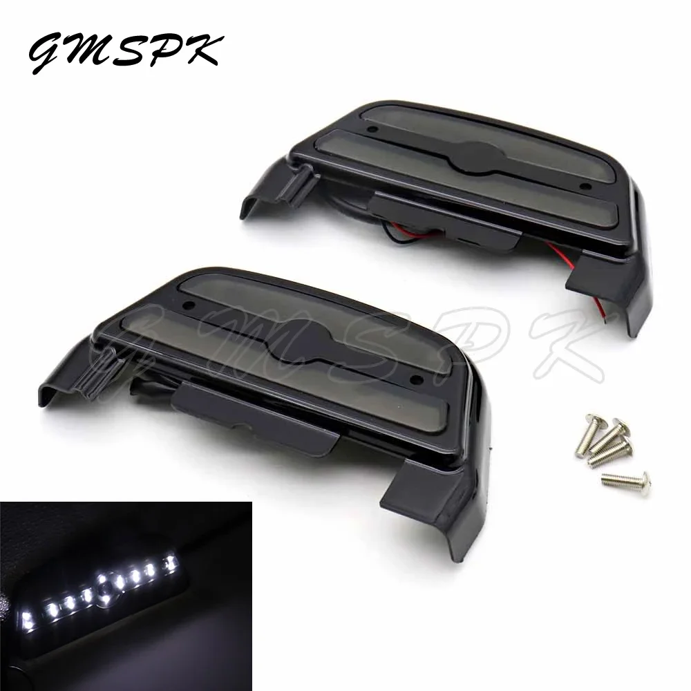 LED Yellow Light Footrest Passenger Footpegs Cover Case Fit for Harley Touring Road King Glide Softail FLST Trike