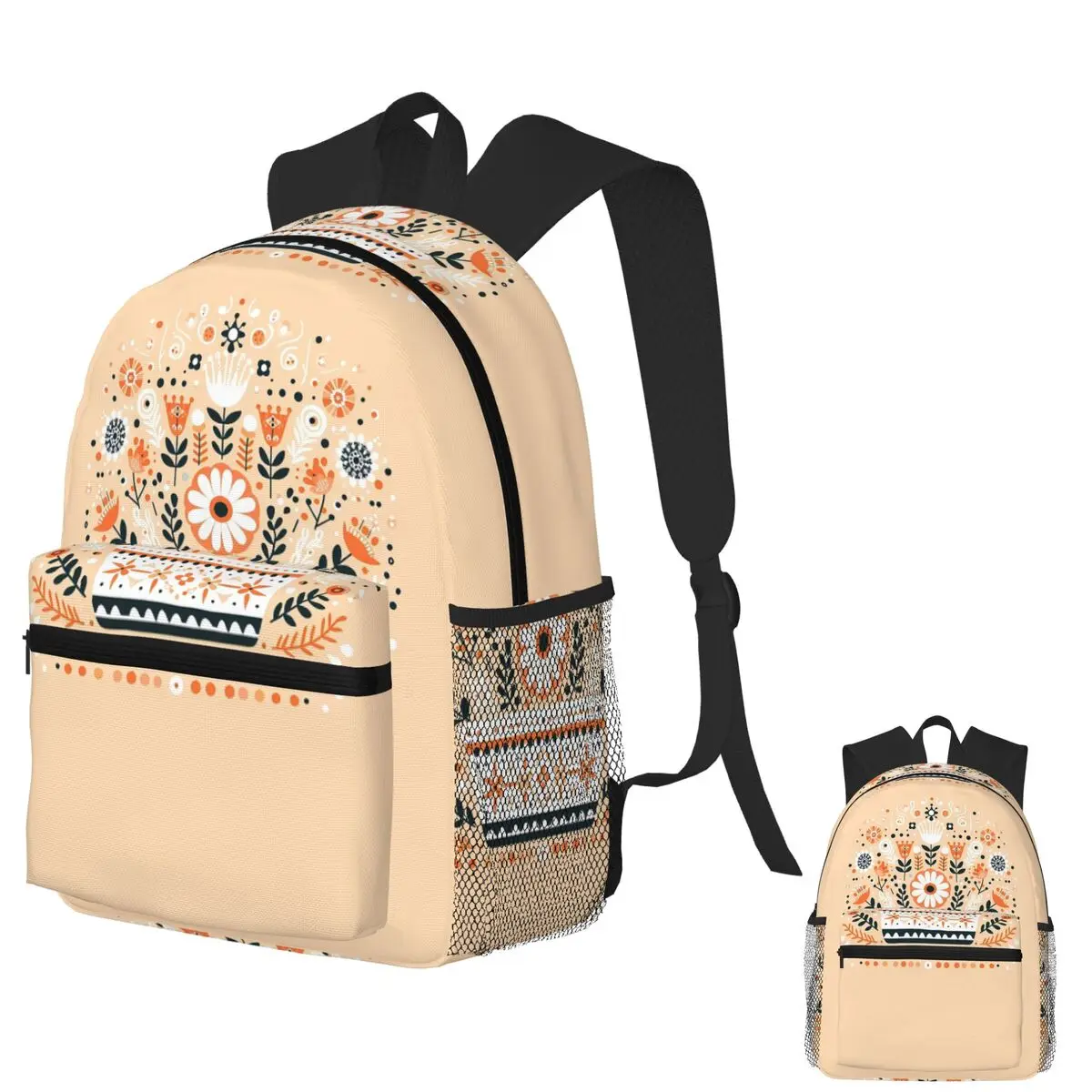 

Vibrant Spring Flowerpot Scandinavian Folk Art By Heidiannemorris Backpack Daypack Kids BookBag School Bag Shoulder Bags