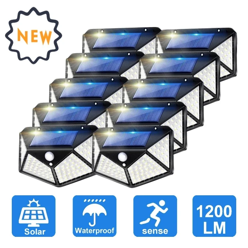 

2/6/12PCS 100 LED Solar Wall Lights Outdoor Solar Lamp PIR Motion Sensor Solar Powered Sunlight Street Light for Garden Light