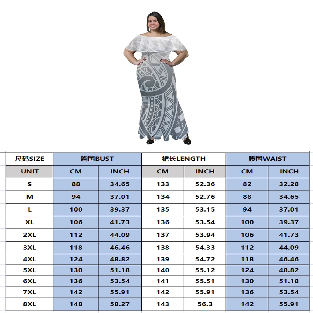 Polynesian Plus Size Women\'S Clothing Ruffle Sexy Fishtail Dress Men\'S Shirt Fiji Print Customized Samoa Couples Costum