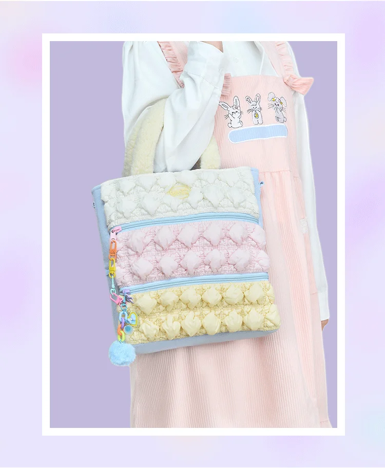 اليابانية الحلو لطيف ثلاثة نفخة حقائب كتف ذات سعة كبيرة فتاة حقيبة كتف حقيبة 2025 جديد الصيف مطوي سحابة حقيبة لوليتا حقيبة