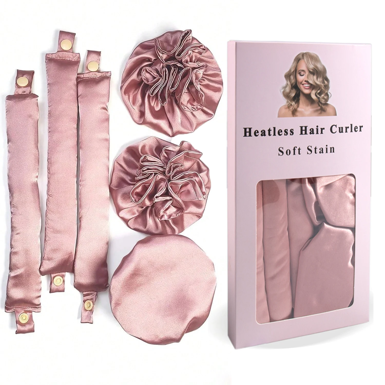 

3pc Satin Heatless Curling Rod with Hair Caps, Soft Overnight Curling Rod Headband for Long Hair, DIY Hairstyling Tools