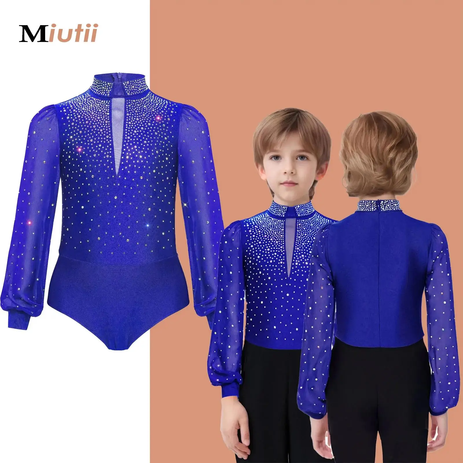 

Boys Kids Latin Modern Dance Leotard Shiny Rhinestone Jazz Rumba Chacha Ballroom Shirts Bodysuits Samba Salsa Tango Jumpsuits