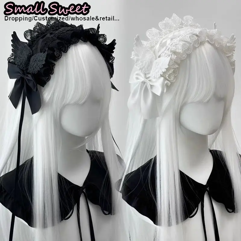 

Women Gothic Lolita Harajuku Y2K Girl Punk Wing Lace Ruffled hair band headwear Halloween cosplay headband Hair accessories