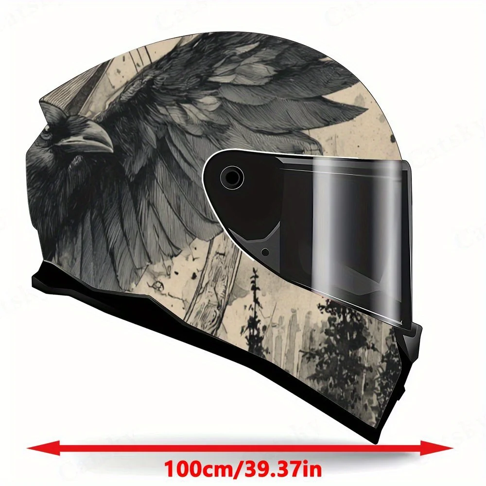 Lonely Raven in the Wilderness Helmet Vinyl Wraps, Waterproof Scratch-Resistant Full Face Helmet Decals, Durable PVC Artistic De