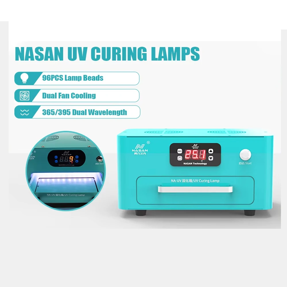Professional 120W UV Curing Lamp NASAN NA-UV Dual 365nm+395nm for OCA Bonding, LCD Repair, Curved/Flat Panels, Dual Cooling Fans