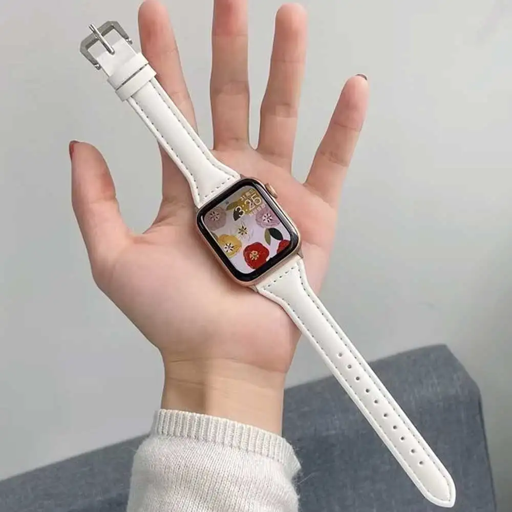 Slim leather strap for Apple Watch band ultra-2 49mm series 10 7 8 9 41mm/45mm 38mm/42mm Wrist bracelet iWatch SE 6 5 4 40mm/44m