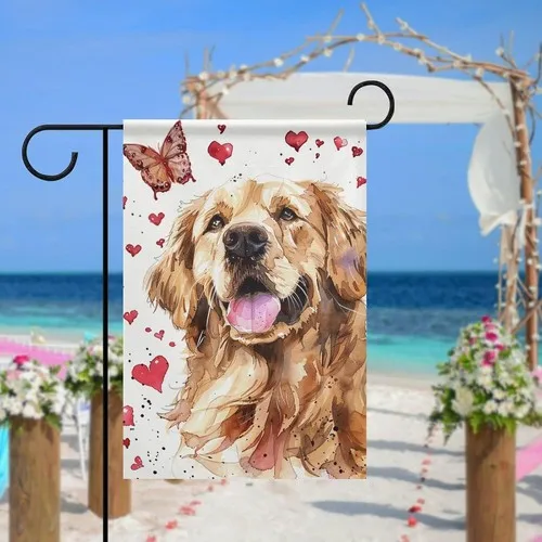Cute Golden Retriever Garden Flag Double Sided Mothers Day Holiday, 12x18 XXQ