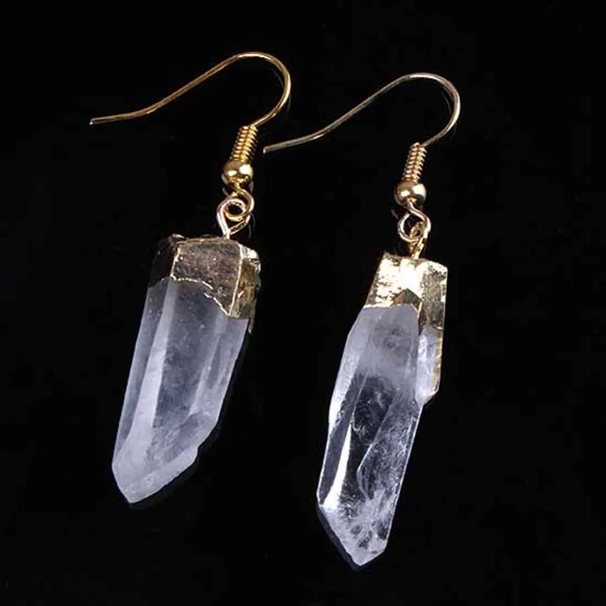 Natural Rock Crystal Pillar Irregular Shape Earring White Crystals Dangle Hook Stone Earrings Women Girls Jewelry Gifts